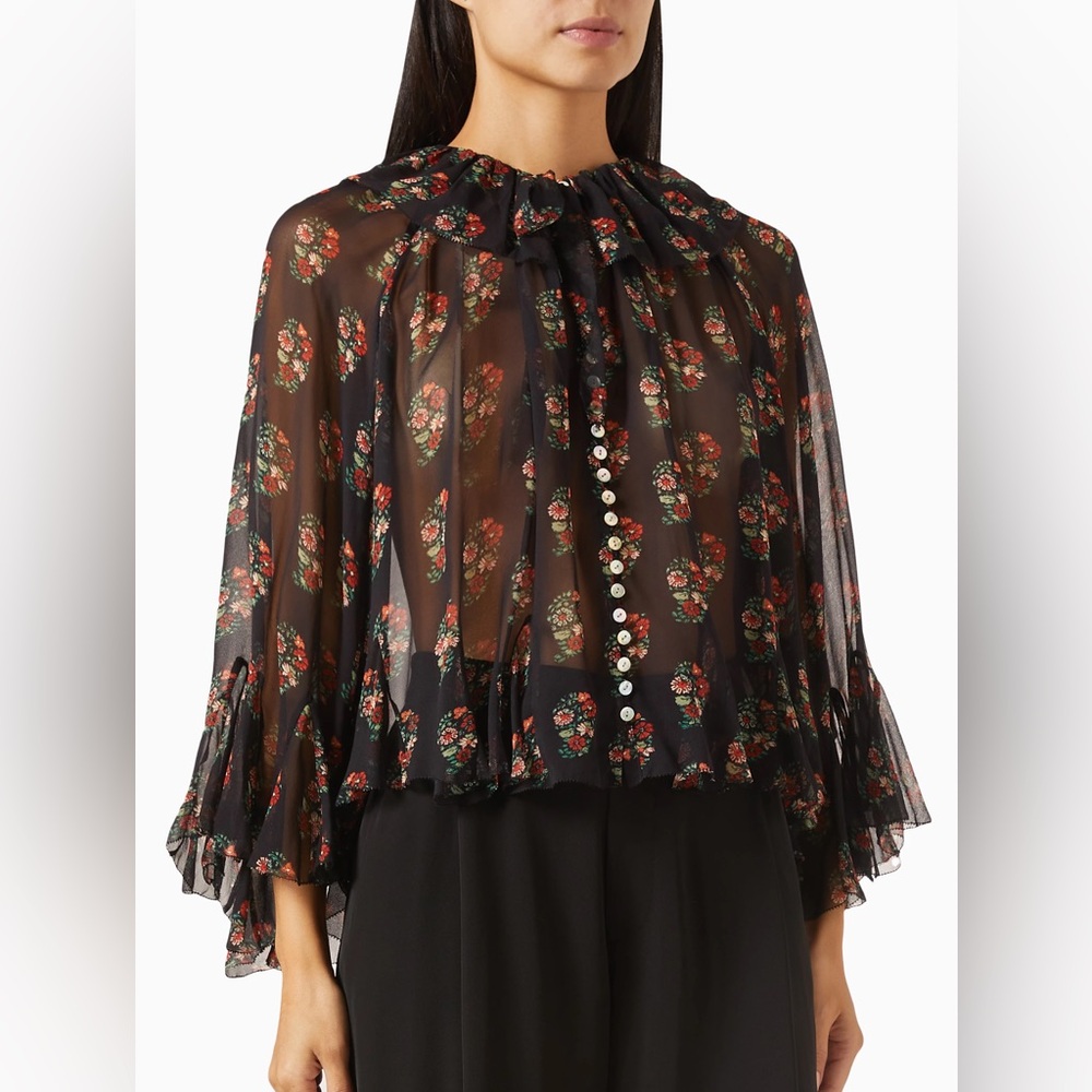 New DÔEN Kahira Floral Silk Blouse in Paisley Bouquet XS